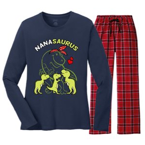 Nanasaurus Nana Tyrannosaurus Dinosaur Mother's Day Women's Long Sleeve Flannel Pajama Set 