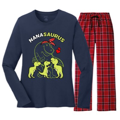 Nanasaurus Nana Tyrannosaurus Dinosaur Mother's Day Women's Long Sleeve Flannel Pajama Set 