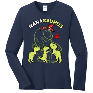 Nanasaurus Nana Tyrannosaurus Dinosaur Mother's Day Ladies Long Sleeve Shirt