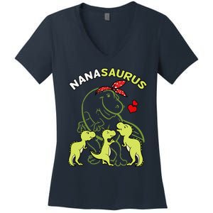 Nanasaurus Nana Tyrannosaurus Dinosaur Mother's Day Women's V-Neck T-Shirt