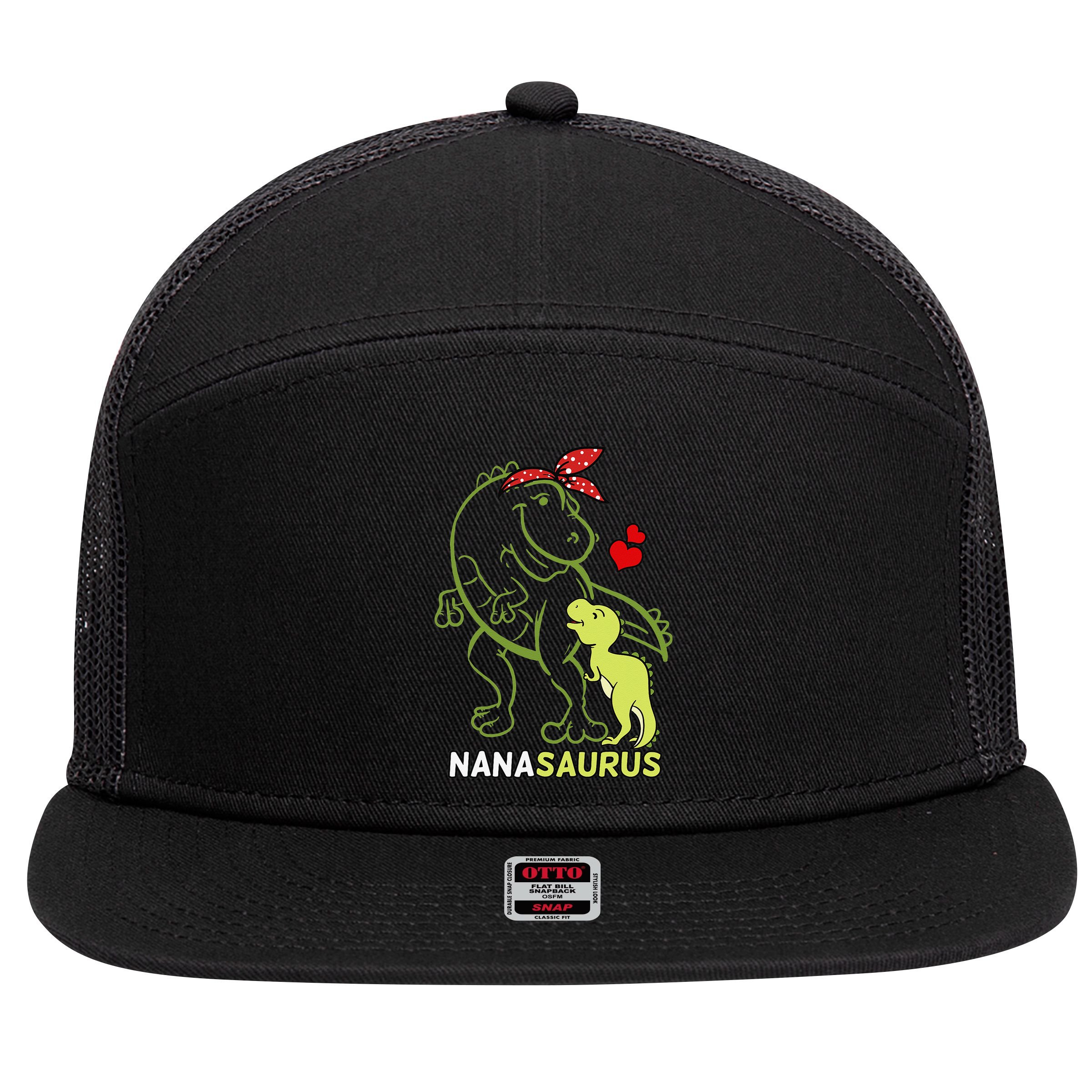 Nanasaurus Nana Tyrannosaurus Dinosaur Baby Mother's Day 7 Panel Mesh Trucker Snapback Hat