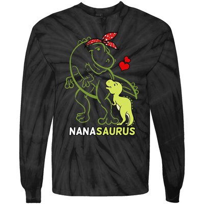 Nanasaurus Nana Tyrannosaurus Dinosaur Baby Mother's Day Tie-Dye Long Sleeve Shirt