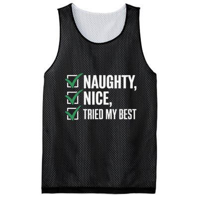 Naughty Nice Tried My Best Funny Christmas Checklist Mesh Reversible Basketball Jersey Tank