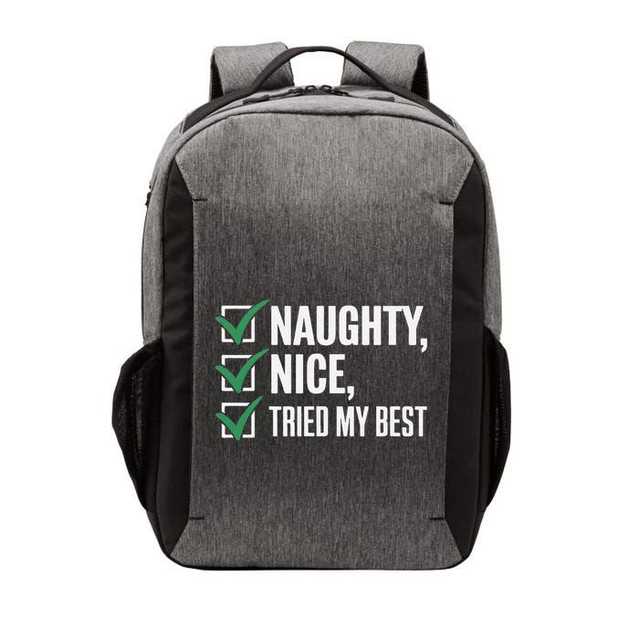 Naughty Nice Tried My Best Funny Christmas Checklist Vector Backpack