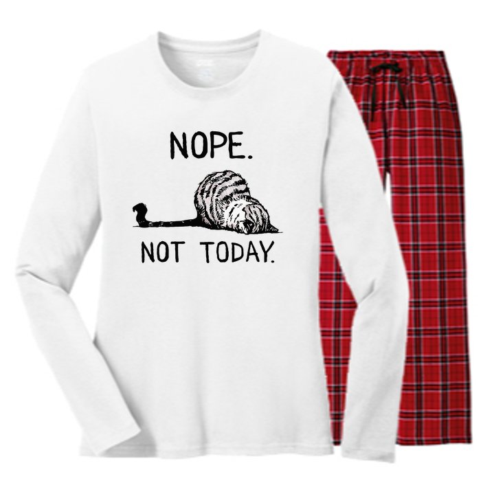 Nope Not Today Tabby Cat Women's Long Sleeve Flannel Pajama Set 