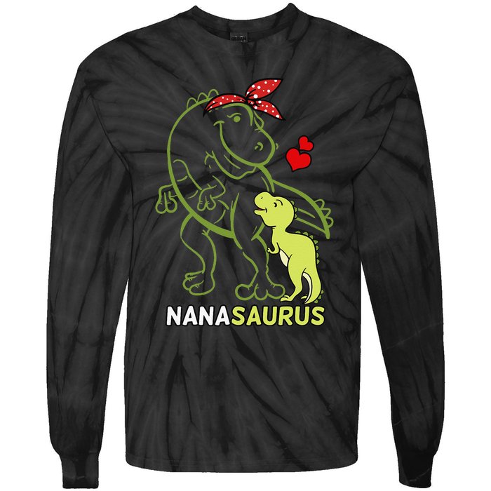 Nanasaurus Nana Tyrannosaurus Dinosaur Mother's Day Tie-Dye Long Sleeve Shirt