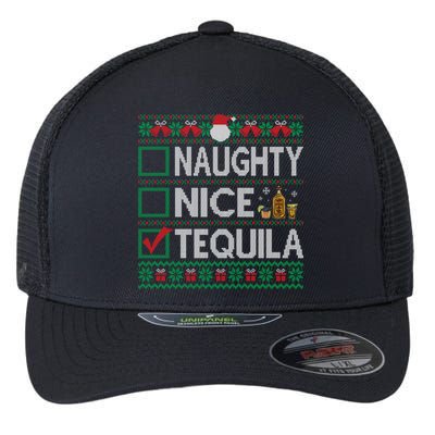 Naughty Nice Tequila Christmas List Tequila Ugly Sweater Gift Flexfit Unipanel Trucker Cap