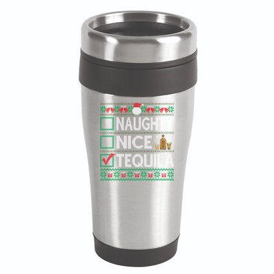 Naughty Nice Tequila Christmas List Tequila Ugly Sweater Gift 16oz Travel Tumbler