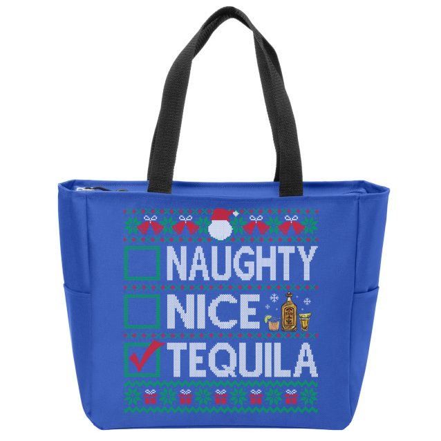 Naughty Nice Tequila Christmas List Tequila Ugly Sweater Gift Zip Tote Bag
