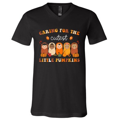 Nicu Nurse Thanksgiving Cutest Pumpkins Mother Baby Nurse V-Neck T-Shirt