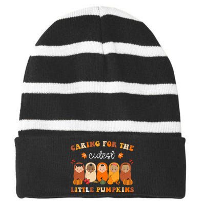 Nicu Nurse Thanksgiving Cutest Pumpkins Mother Baby Nurse Striped Beanie with Solid Band