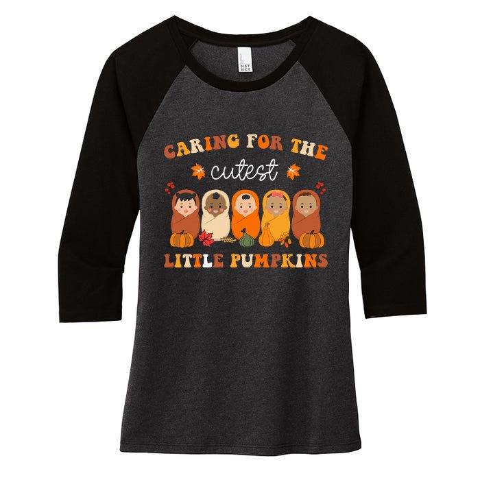 Nicu Nurse Thanksgiving Cutest Pumpkins Mother Baby Nurse Women's Tri-Blend 3/4-Sleeve Raglan Shirt