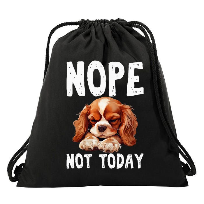 Nope Not Today Lazy Dog Funny Cavalier King Charles Spaniel Drawstring Bag