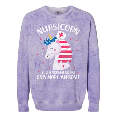 Nursicorn Nurse Unicorn Usa Flag 4th Of July Patriotic Cute Gift Colorblast Crewneck Sweatshirt