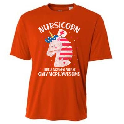 Nursicorn Nurse Unicorn Usa Flag 4th Of July Patriotic Cute Gift Cooling Performance Crew T-Shirt