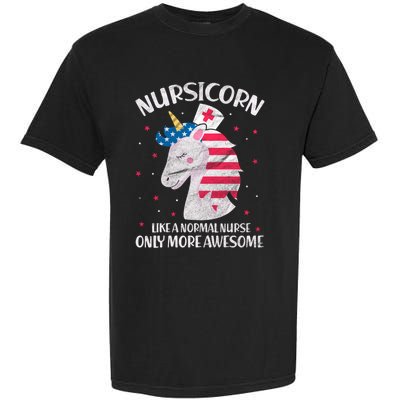 Nursicorn Nurse Unicorn Usa Flag 4th Of July Patriotic Cute Gift Garment-Dyed Heavyweight T-Shirt