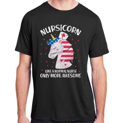 Nursicorn Nurse Unicorn Usa Flag 4th Of July Patriotic Cute Gift Adult ChromaSoft Performance T-Shirt