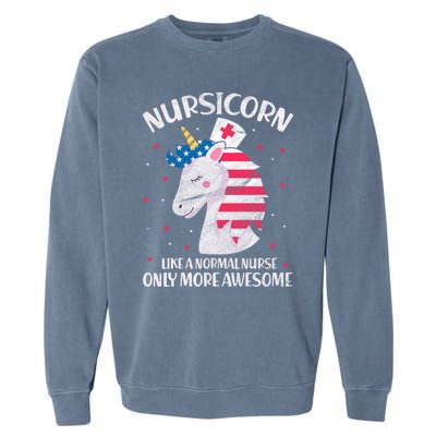 Nursicorn Nurse Unicorn Usa Flag 4th Of July Patriotic Cute Gift Garment-Dyed Sweatshirt