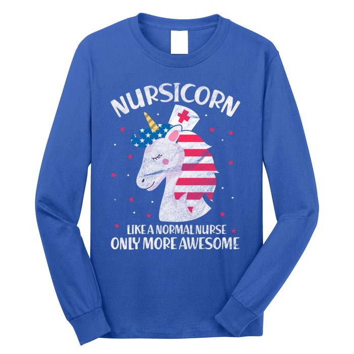 Nursicorn Nurse Unicorn Usa Flag 4th Of July Patriotic Cute Gift Long Sleeve Shirt