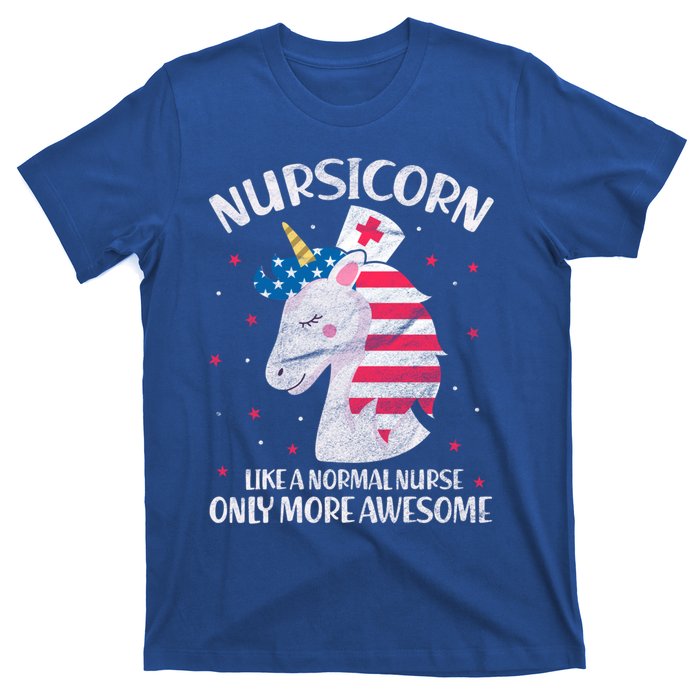 Nursicorn Nurse Unicorn Usa Flag 4th Of July Patriotic Cute Gift T-Shirt