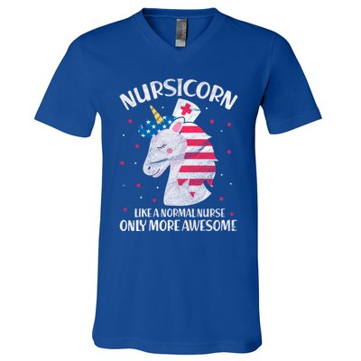 Nursicorn Nurse Unicorn Usa Flag 4th Of July Patriotic Cute Gift V-Neck T-Shirt