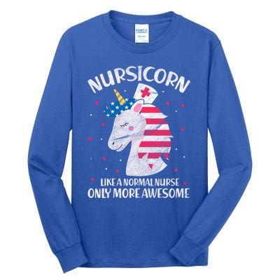 Nursicorn Nurse Unicorn Usa Flag 4th Of July Patriotic Cute Gift Tall Long Sleeve T-Shirt