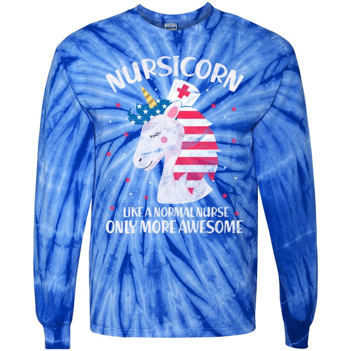 Nursicorn Nurse Unicorn Usa Flag 4th Of July Patriotic Cute Gift Tie-Dye Long Sleeve Shirt