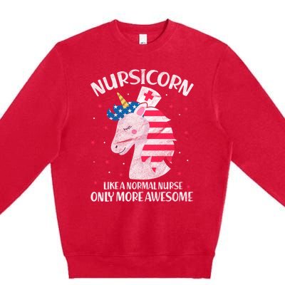 Nursicorn Nurse Unicorn Usa Flag 4th Of July Patriotic Cute Gift Premium Crewneck Sweatshirt