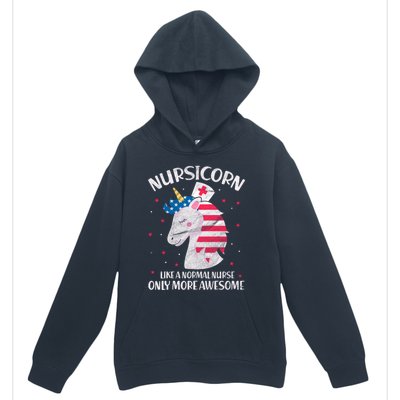 Nursicorn Nurse Unicorn Usa Flag 4th Of July Patriotic Cute Gift Urban Pullover Hoodie