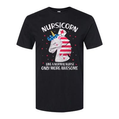 Nursicorn Nurse Unicorn Usa Flag 4th Of July Patriotic Cute Gift Softstyle CVC T-Shirt