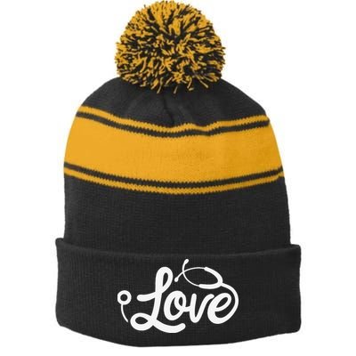 Nurse Stripe Pom Pom Beanie