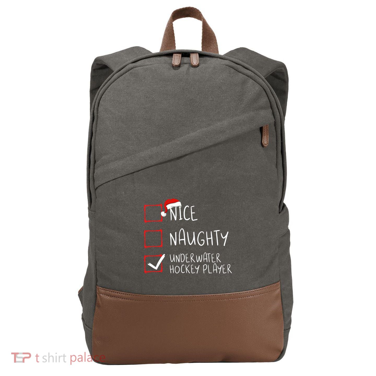 Nice Naughty Underwater Hockey Player List Christmas Santa Meaningful Gift Cotton Canvas Backpack