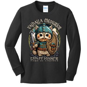 Nordic Norse Viking Cat Warrior Kids Long Sleeve Shirt