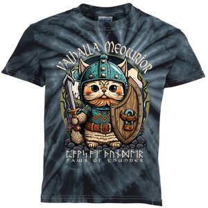 Nordic Norse Viking Cat Warrior Kids Tie-Dye T-Shirt