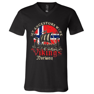 Norwegian Norway Viking Ship Flag V-Neck T-Shirt