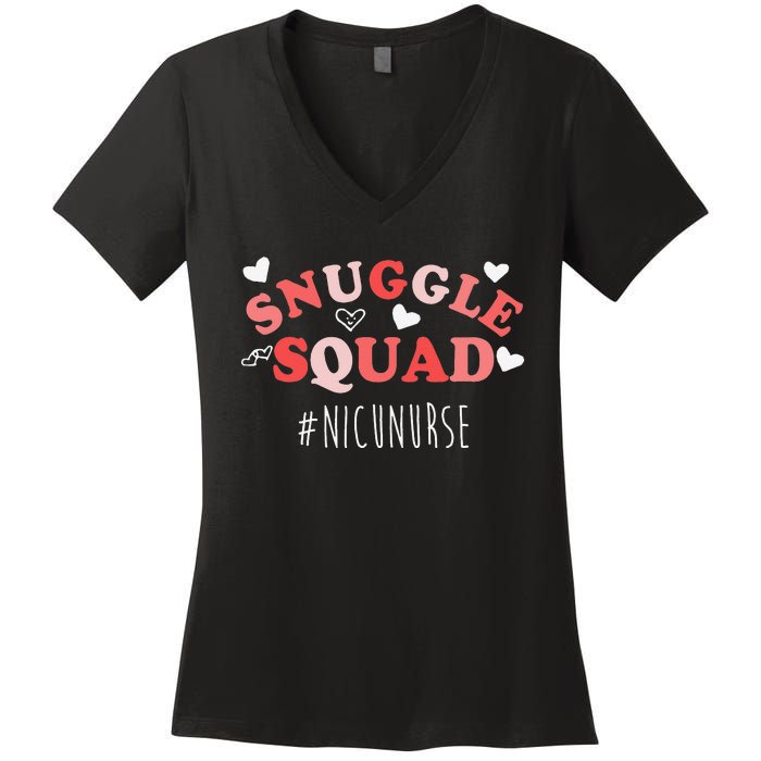 NICU Nurse Valentines Day Snuggle Squad For Neonatal Nurses Women's V-Neck T-Shirt