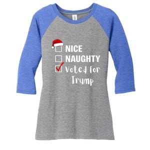 Nice Naughty Voted For Trump Funny Santa Claus Christmas Gift Women's Tri-Blend 3/4-Sleeve Raglan Shirt