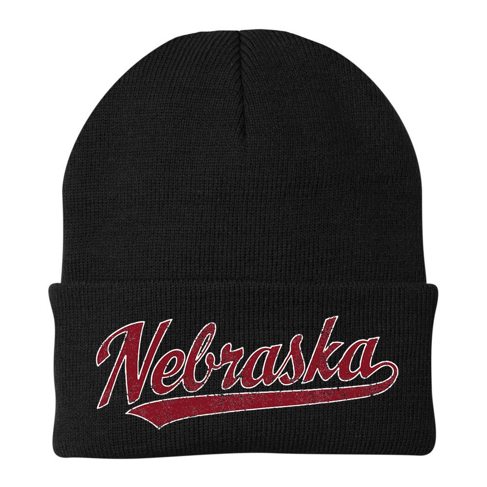 Nebraska NE Vintage Sports Design Retro Script Beanie