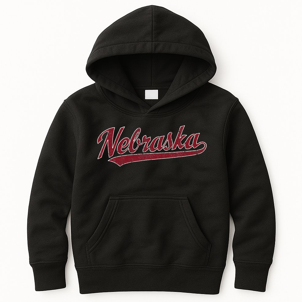 Nebraska NE Vintage Sports Design Retro Script Kids Hoodie