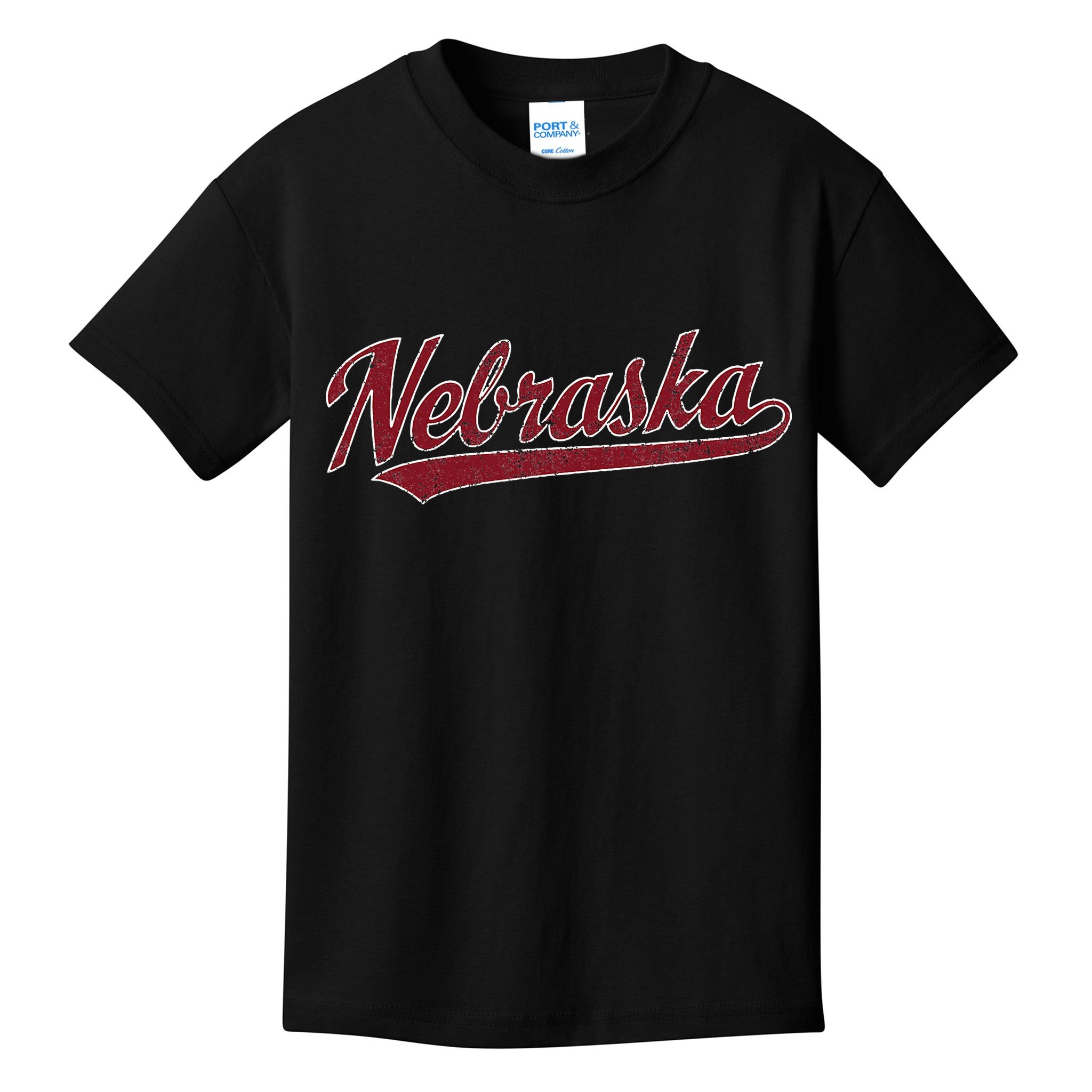 Nebraska NE Vintage Sports Design Retro Script Kids T-Shirt