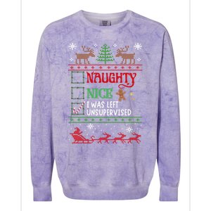 Nice Naughty Was Left Unsupervised Funny Christmas Funny Gift Colorblast Crewneck Sweatshirt