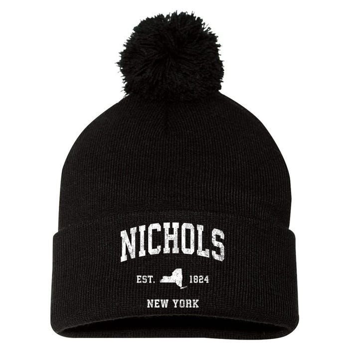 Nichols New York Ny Vintage Athletic Pom Pom 12in Knit Beanie