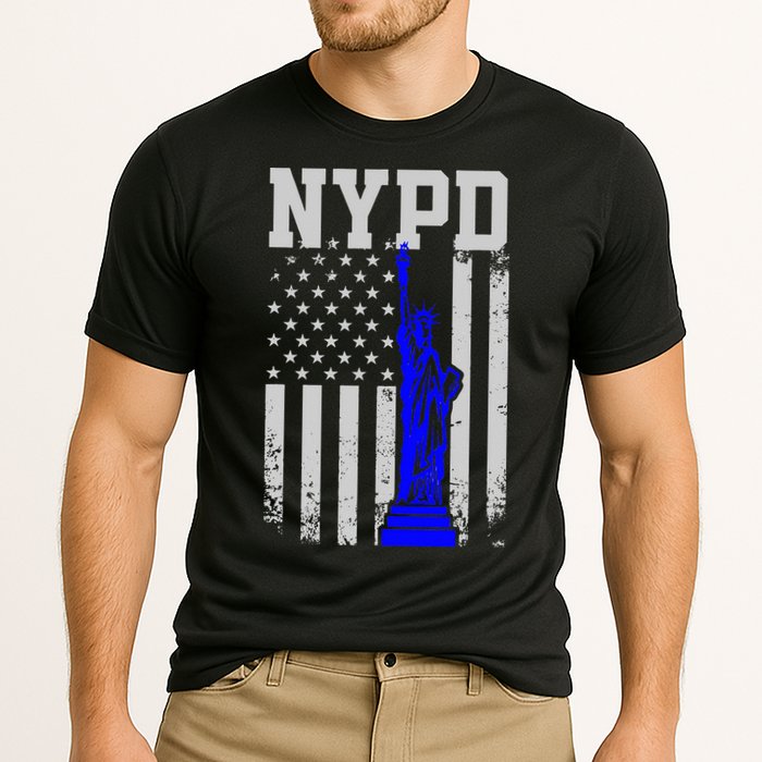 NYPD New York Police Department Statue Of Liberty Distressed Cooling Performance Crew T-Shirt