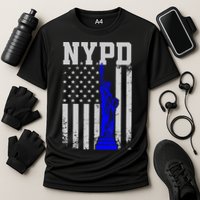 NYPD New York Police Department Statue Of Liberty Distressed Cooling Performance Crew T-Shirt