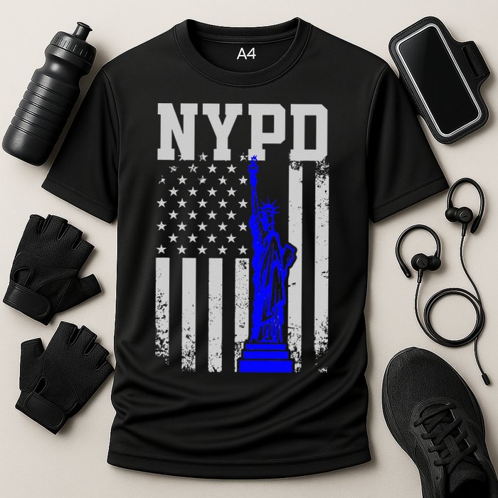 NYPD New York Police Department Statue Of Liberty Distressed Cooling Performance Crew T-Shirt