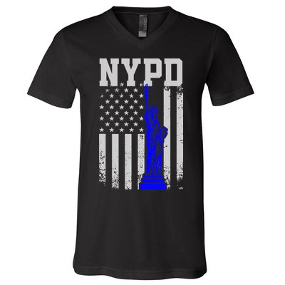 NYPD New York Police Department Statue Of Liberty Distressed V-Neck T-Shirt