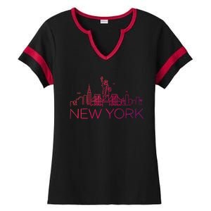 Nyc New York City Skylines Statue Of Liberty Birds Cute Gift Ladies Halftime Notch Neck Tee