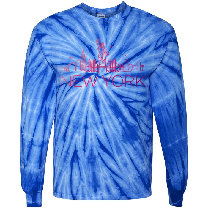 Nyc New York City Skylines Statue Of Liberty Birds Cute Gift Tie-Dye Long Sleeve Shirt