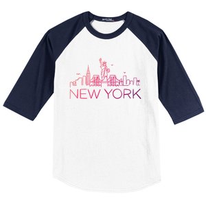 Nyc New York City Skylines Statue Of Liberty Birds Cute Gift Baseball Sleeve Shirt