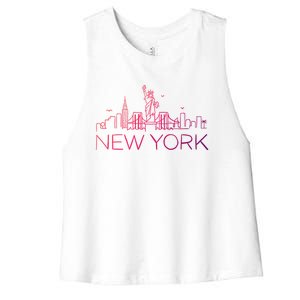 Nyc New York City Skylines Statue Of Liberty Birds Cute Gift Women's Racerback Cropped Tank